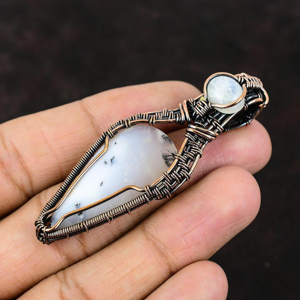 Dendrite Opal Gemstone Copper Wire Wrapped Pendant Designer Jewelry Handmade Pendant Rainbow Moonstone Jewelry Gift For Him Gift For Mother