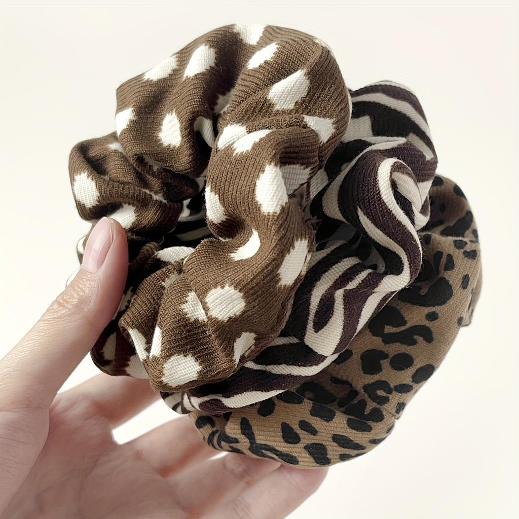 5pcs Retro Hair Scrunchies Leopard Print Cow Spot Polka Dot Pattern Elastic Hair Ties Hair Accessories Hairband Elegant Hairband