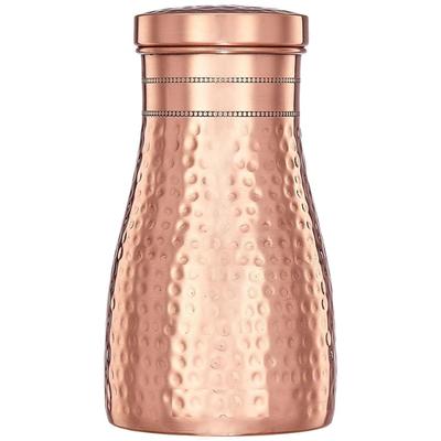 Kupfer-Wasserflasche, Nachttischflasche mit gehämmertem Glas-Finish, 1000 ml