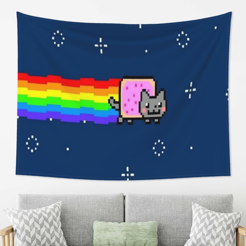 1 Stück Nyan Cat Wandteppich für Schlafzimmer Wohnzimmer Büro Dekoration Retro Videospiel Ästhetik Raumdekoration