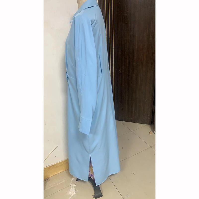 European  American Women's Blue Dress Elegant Temperament Spring Summer Commuter Long Sleeved