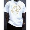 Europäische Größen Herren T-Shirt Weiß Gold Tigerkopf Grafikdruck Weiches Kurzarm Top für den täglichen Gebrauch
