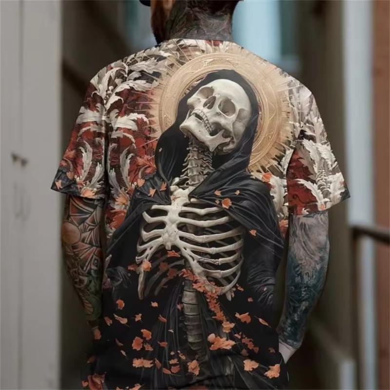 Fashion Trend Selling Horror Death Men's Skull T-shirt Short Sleeve 3D Printed Horror Street Hip Hop T-shirt O Collar Loose