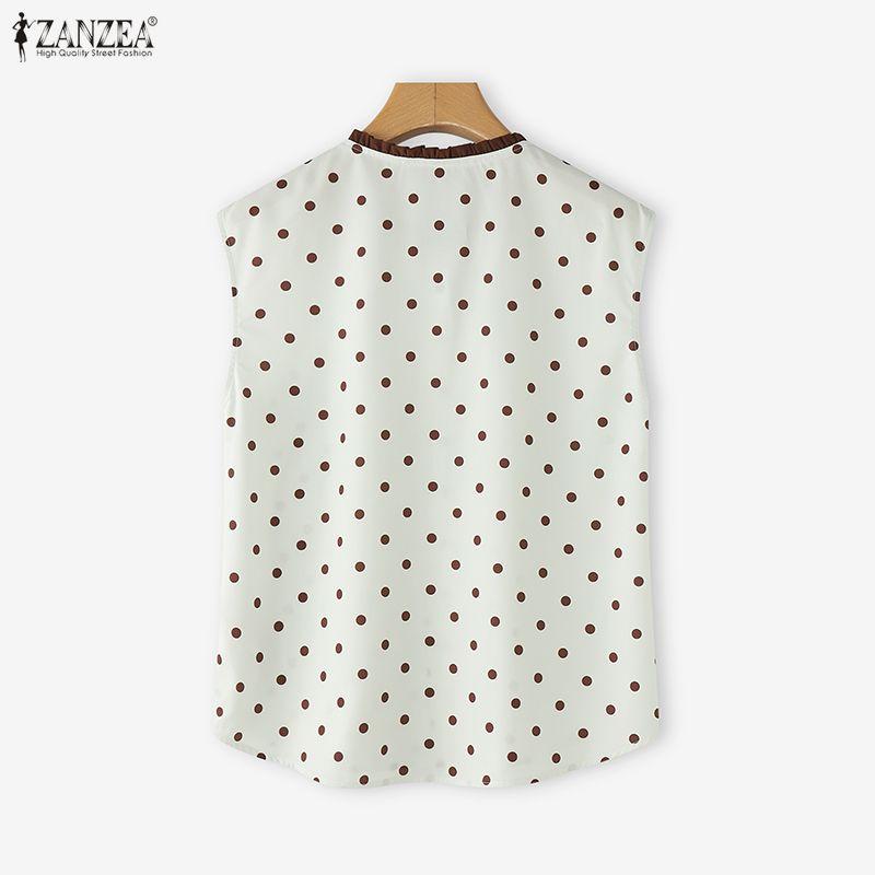 ZANZEA Women Casual Round Neck Sleeveless Polka Dot Print Tank Tops