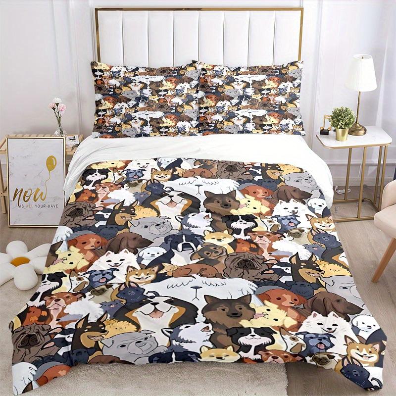 3Pcs Dogs, Pet Print Printed Bedding Set, Breathable And Soft,(Includes 1 Duvet Cover And 2 Pillowcases, Quilt Not Included) Yy250815176