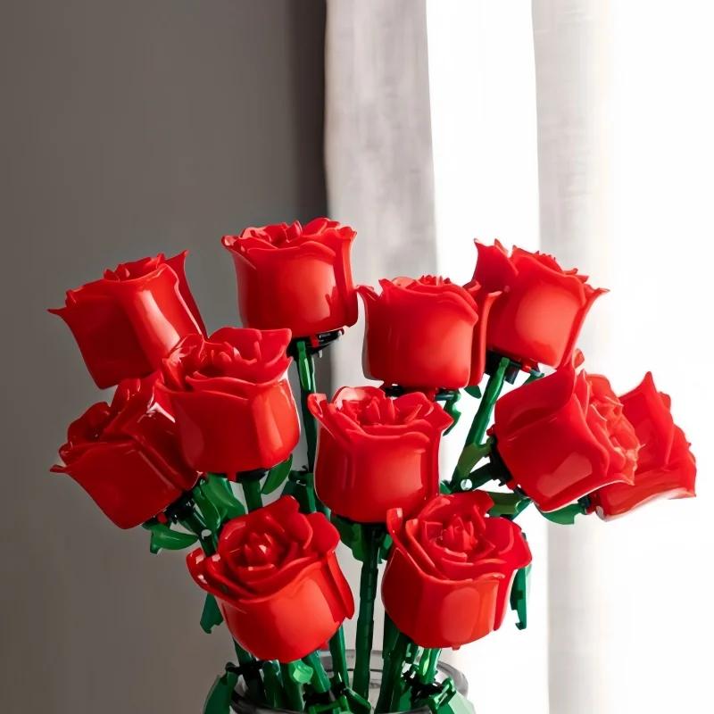 KNEW BUILT Eternal 3D Rose Bouquet Building Blocks Toys-Timeless Love Gift for HerPerfect Valentine's or Anniversary Decoration