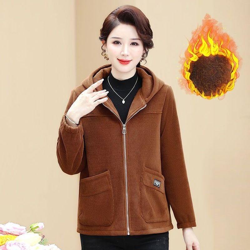 Ensemble de Sport Épais en Velours Couleur Caramel pour Femmes Mode Automne Hiver Décontracté à Capuche Ensemble Deux Pièces