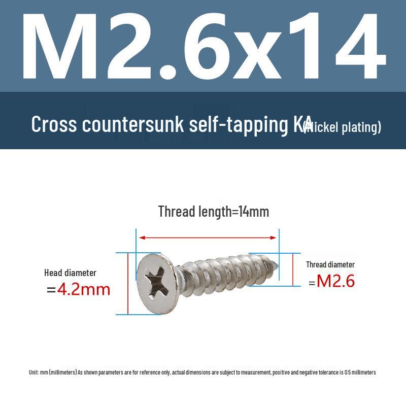 YiguYigu Nickel-Plated Phillips Flat Head Self-Tapping Screws M1-M5, Carbon Steel