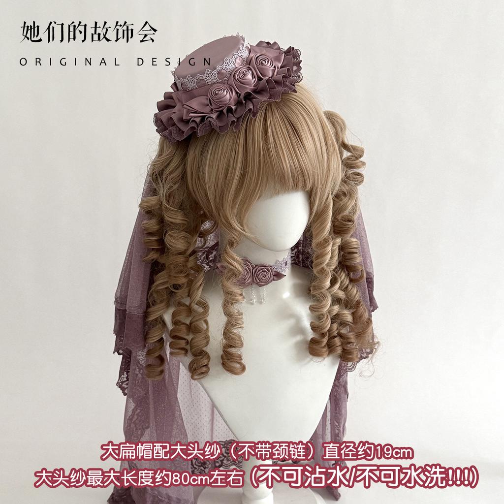 Hairpin Pair Flower Maru Veil Bow Lace Purple Headband Flat Cap Handmade Small Lolita Hair Accessories