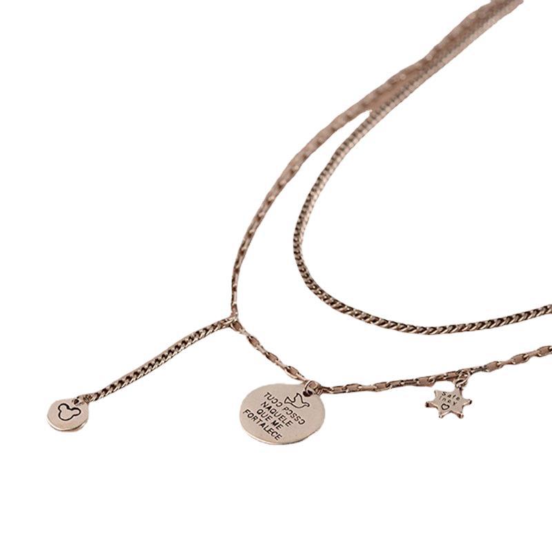 New In Early Spring, Simple Niche Double-Layer Chain, Versatile Round Brand Pendant, Five-Pointed Star Necklace, Women'S
