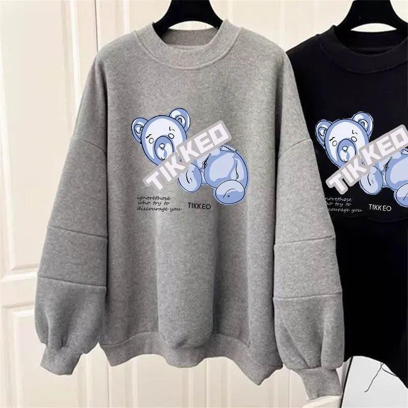 Sweatshirt Women Fleece-Lined Oversize Sweatshirt Winter Thickened Crew Neck Pullover Long Sleeve Mid-Length Loose Fit Top Sweatshirt