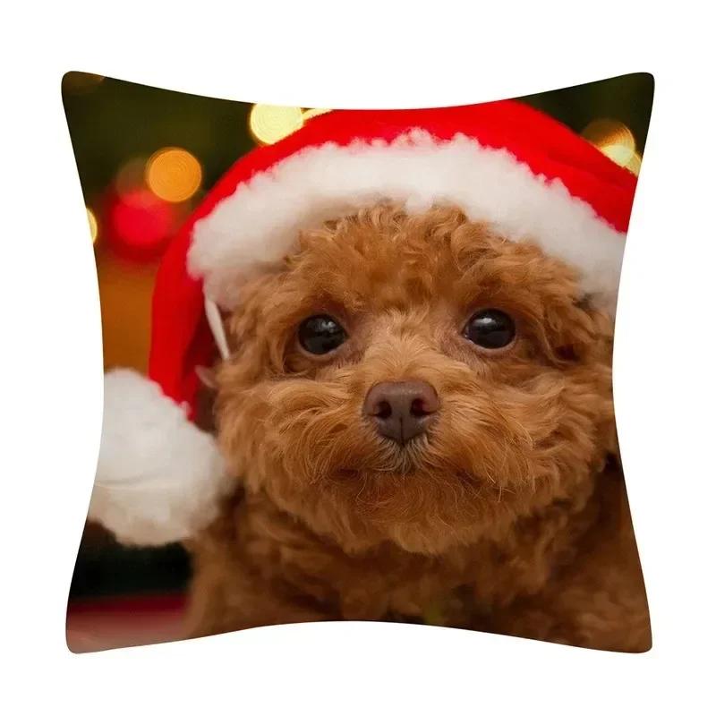 Fronhas de Natal Estampa Fofa de Animal Gato e Cachorro Capa de Almofada Decoração de Casa Sala de Estar Almofada de Sofá