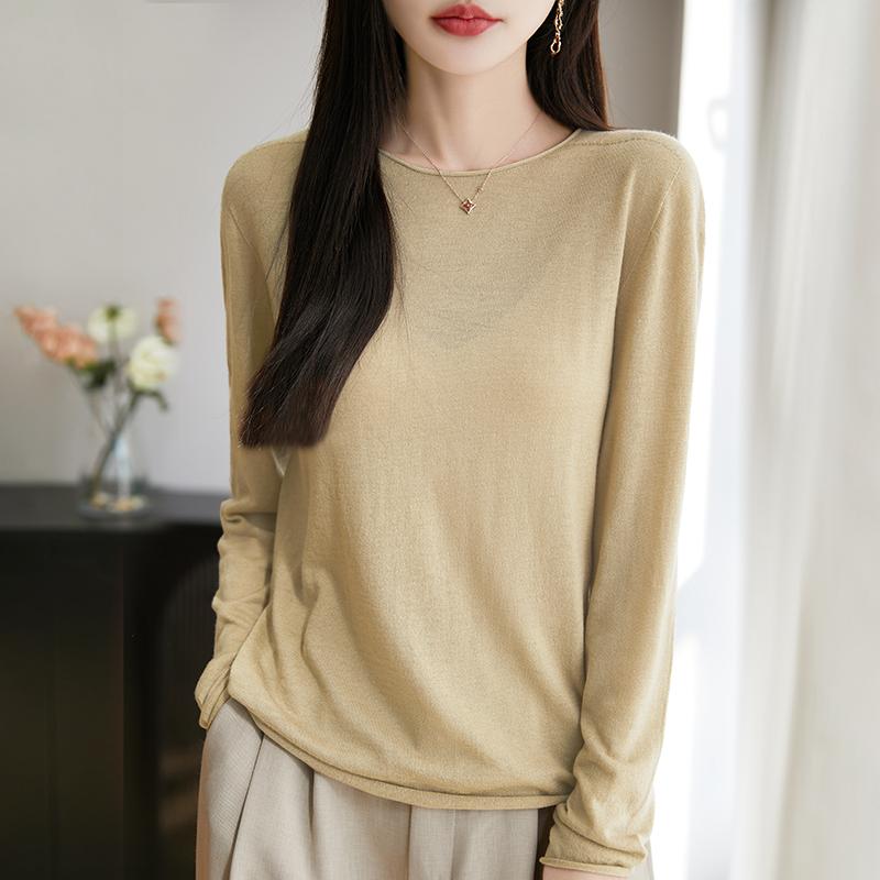 Dámský celoroční svetr z 50% vlny a 50% hedvábí | Lehký teplý pulovr z příze | Luxusní úplet z kašmírového hedvábí