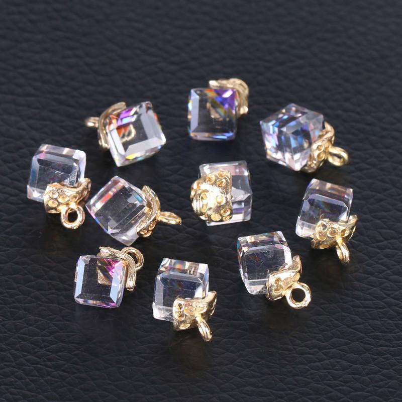 10pcs Cube Glass Loose Beads Square Shape 2mm Hole Crystal Beads for Jewelry Making Beadwork DIY