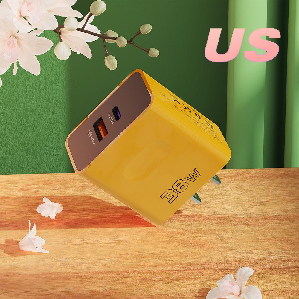 38W Dual-Port USB+PD Fast Charger with EU/US/UK Plug