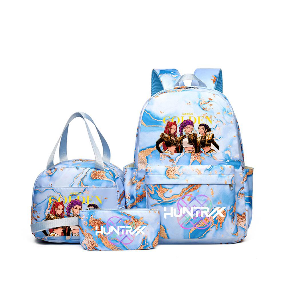 Demon Hunters Three-Piece Children'S School Bag Large Capacity 3D Digital Color Printing Kindergarten School Bag Meal Bag Pencil Bag