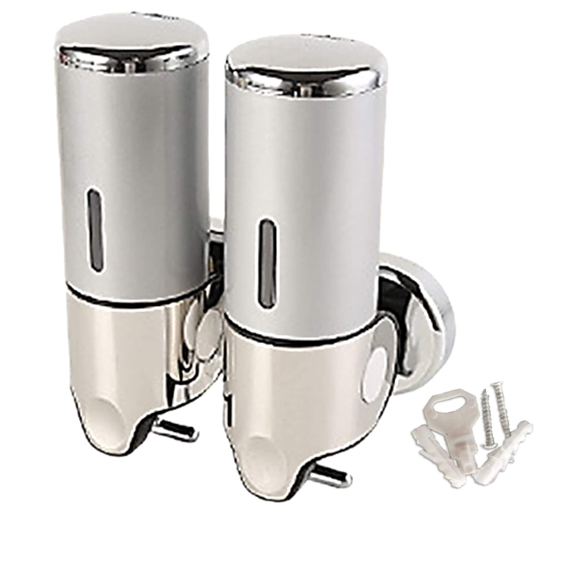 

MIMIA Замок Ванная комната Туалетная комната Многоразовый Большой емкости Дозатор мыла Шампунь Кондиционер Настенный Противокражный (2 Диспенсера, Серебристый)