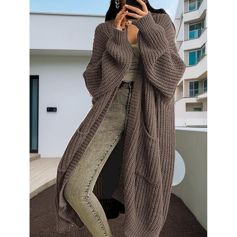 Women Pockets Sweater Cardigan Kintted Jacket Autumn Crochet Loose Long Winter Maxi Warm Jumper Coat