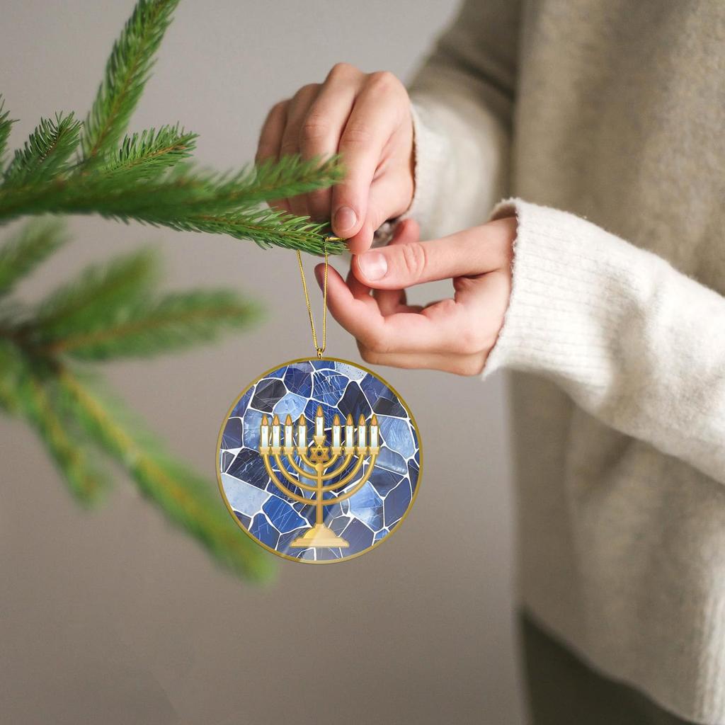 2Pack Hanukkah Ornaments, Star of David and Menorah Acrylic Hanging Ornament for Hanukkah Tree Decoration Rosh Hashanah Shana Tova Party Decor,Dk.