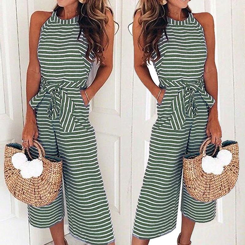 Stylish Womens Summer Striped Wide Leg Holiday Jumpsuits Playsuits Elegant Culotte Ideal For Any Occasion