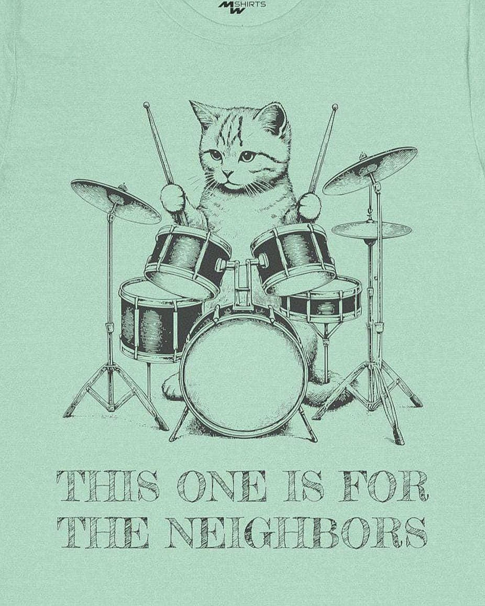Cat playing Drums T-Shirt: Engraved Style Music and Cat Lover Gift L