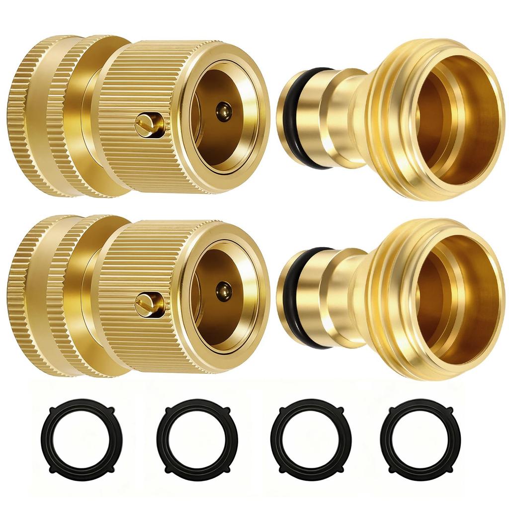 Quick Connect Hose Fittings 3/4" GHT - Solid Brass Garden Hose Connectors, No-Leak Design & Universal Fit for Instant Connection (2 Sets)