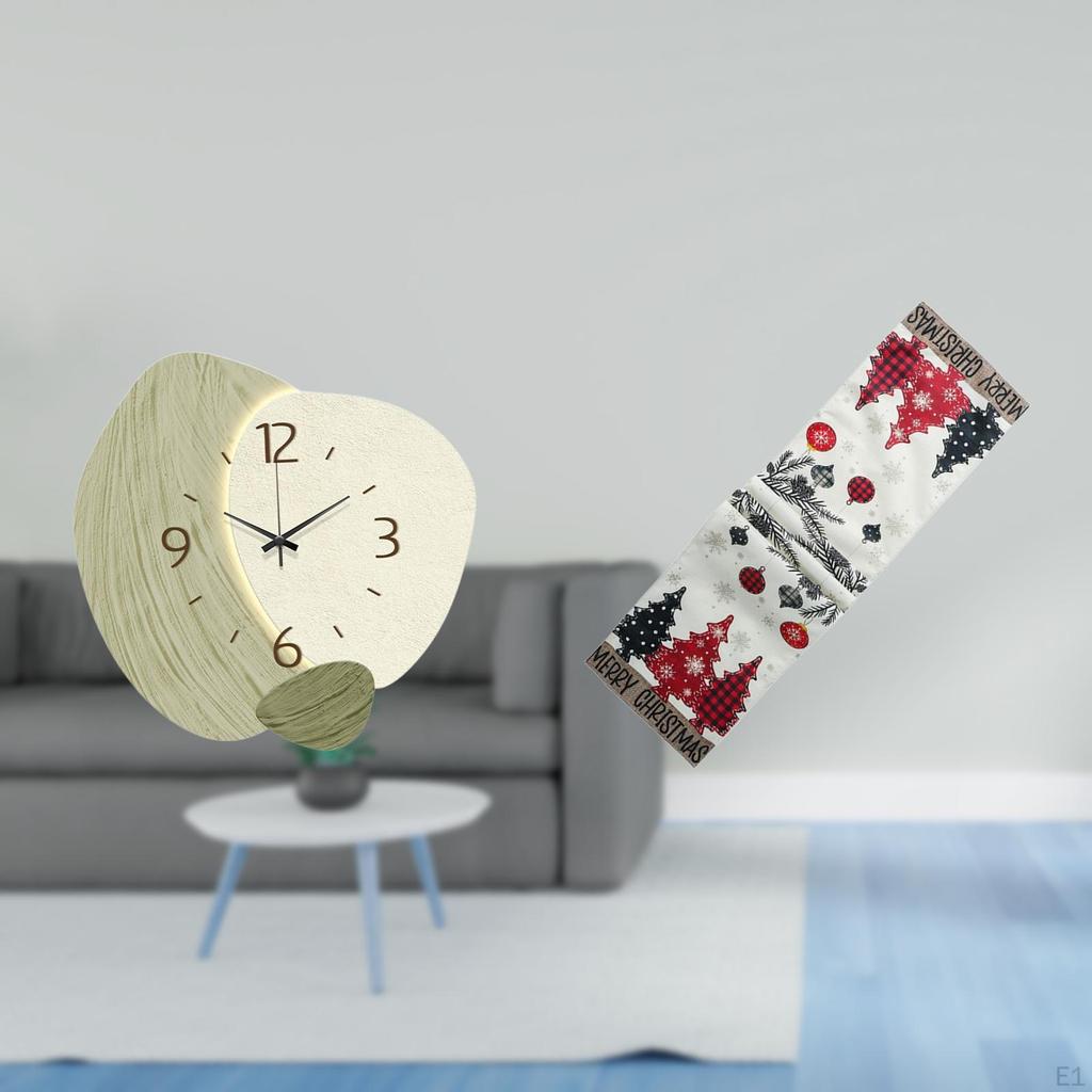 Silent Cartoon Wall Clock Decor for Kitchen Office Farmhouse with Christmas Table Runner Dresser