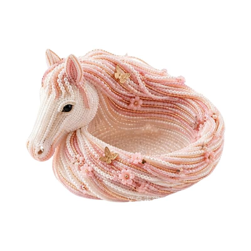 Horse Head Shape PET Jewelry Tray Pink White Textured PET Desktop Organiser for Earrings Necklaces and Small Accessories, Desktop Dish for Dresser