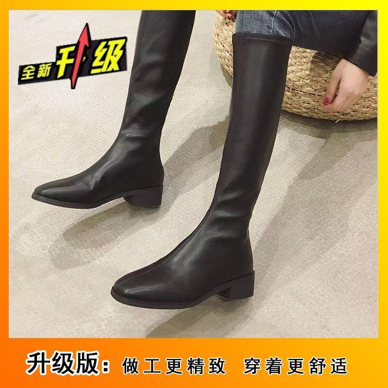 But knee boots thin boots flat elastic boots Internet celebrity square head high boots women 2025 autumn and winter new