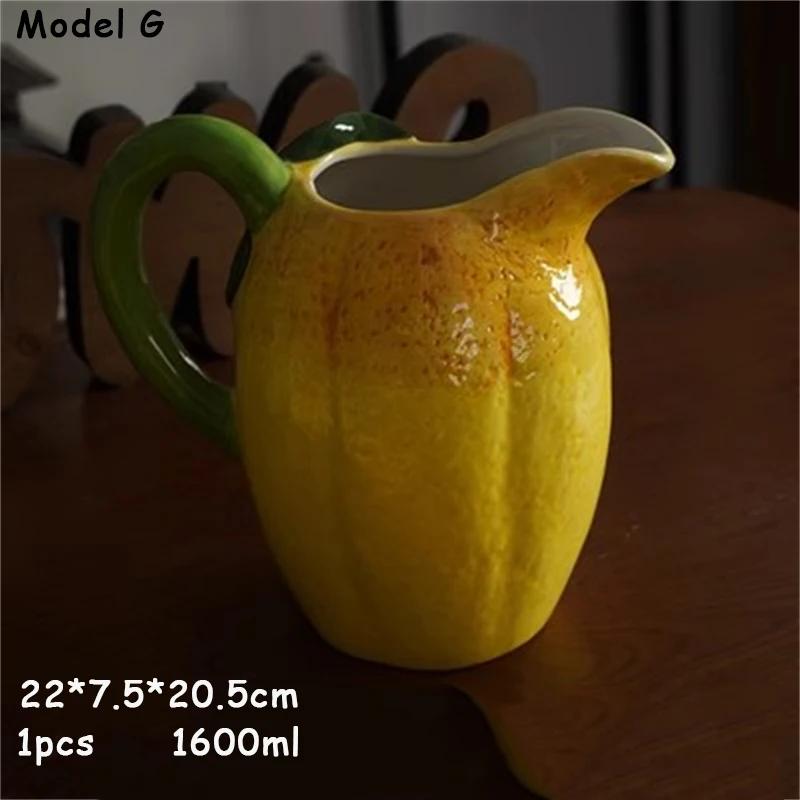 Lemon Shaped Ceramic Plate for Dessert, Fruit Tray, Afternoon Tea Kettle, Milk Mug, European Dinnerware, Colored Underglaze