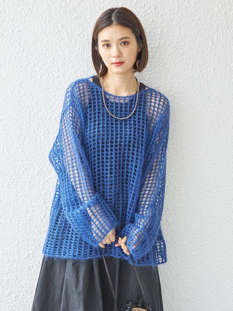 Ships for Women Knitted Mohair Mesh Hand One Size Pullover, Washable, Women's, 316040616, Blue,