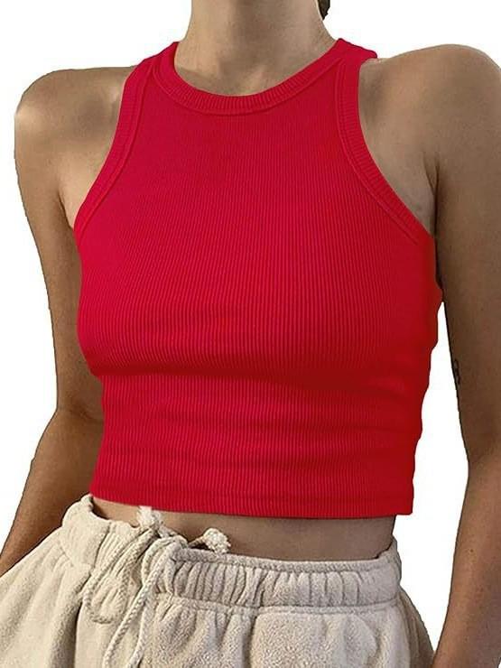European & American Women's Spring/Summer Ribbed Sleeveless T-shirt Vest