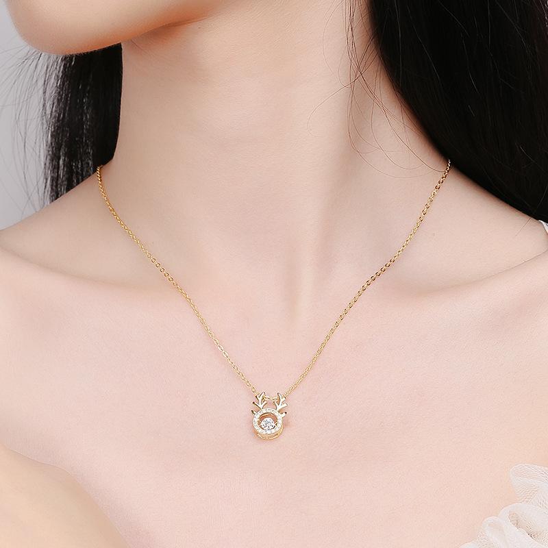 Christmas Diamonds Moissanite Romantic Deer Antler 1ct Pendant S925 Sterling Silver Rhodium Plated Choker for Necklace