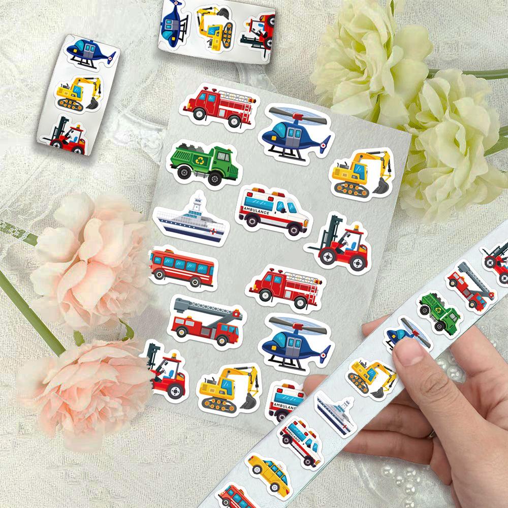 500pcs/Roll Transportation Vehicles Stickers Sealing Labels Airplanes Boats Fire Trucks Cartoon Decals Reward Decoration Sticker