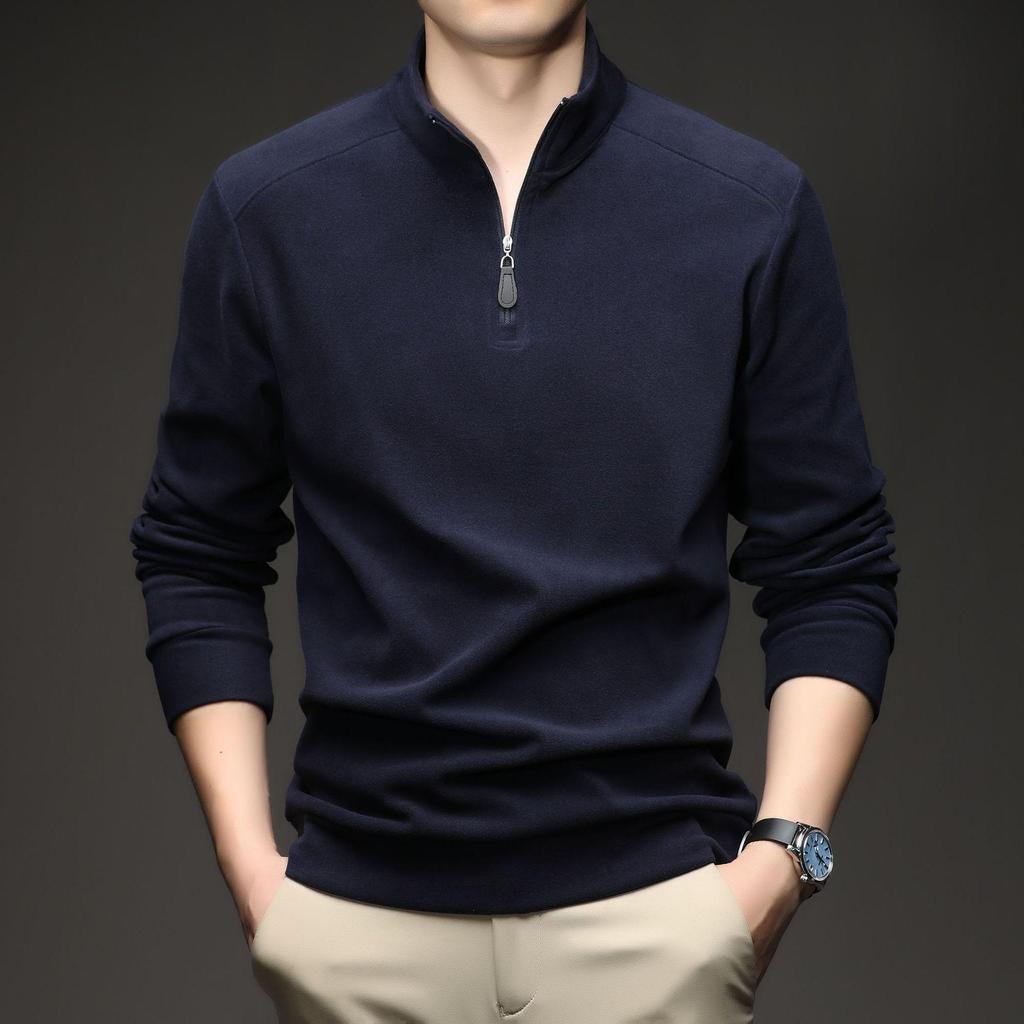 Men's Double-Sided Fleece Half-Zip Long-Sleeve T-Shirt with Half-High Collar - Warm Winter Base Layer Sweatshirt