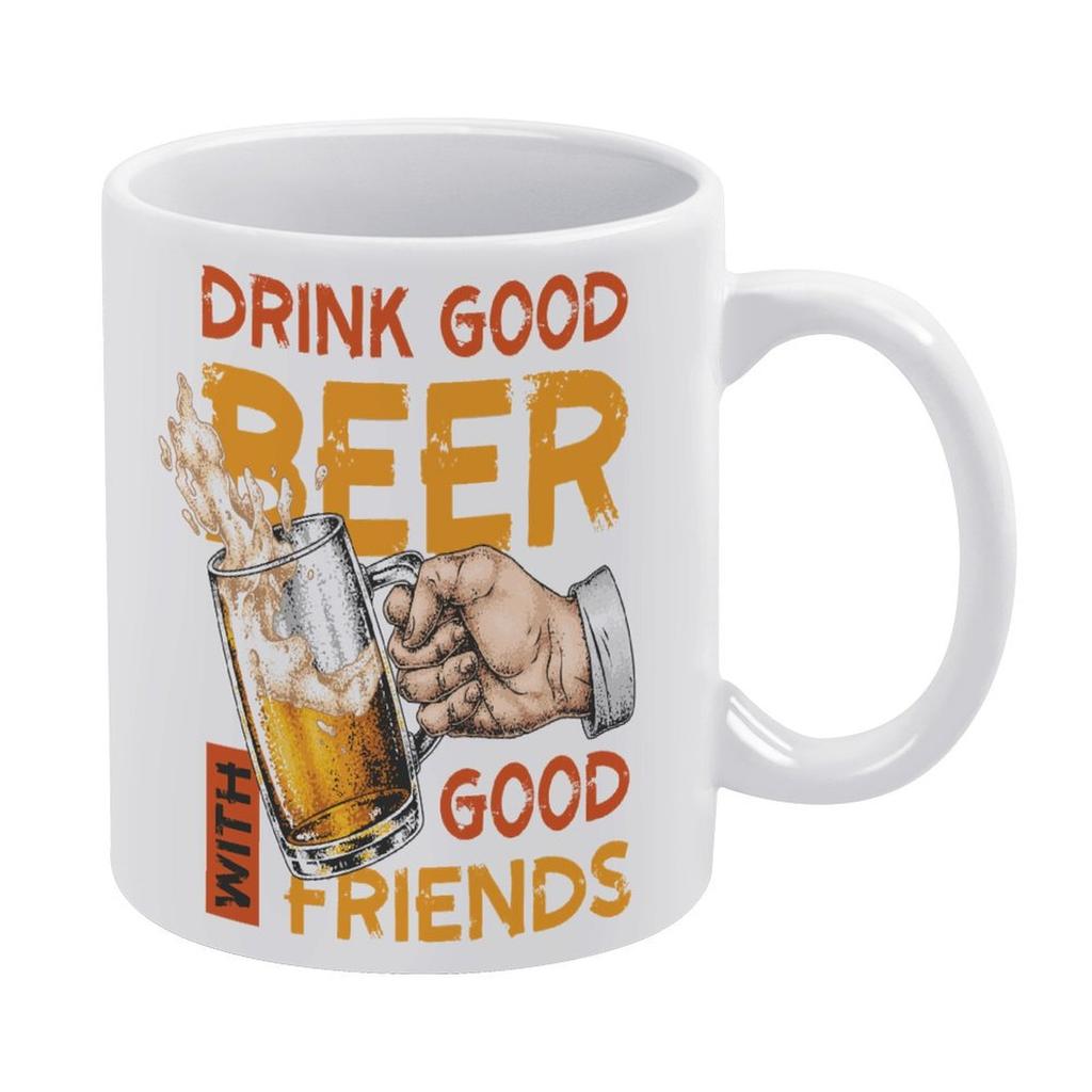 1pc 11oz Double-Sided Printed Mug for Beer Fans, Clean White Ceramic, Perfect Everyday Cup and a Fun Gift for Friends Who Love Drinks