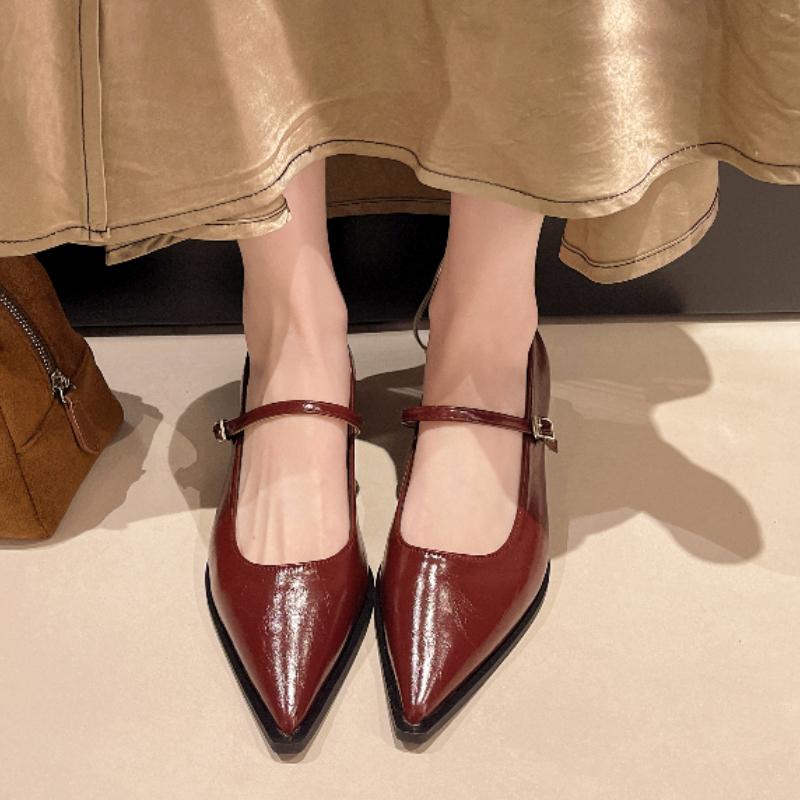 Fashion Woman Fashion Pointy Mary Jane Shoes 2025 Spring New Elegant Pumps Female Sexy Pointed Toe High Heels Thick Heel Party Shoes