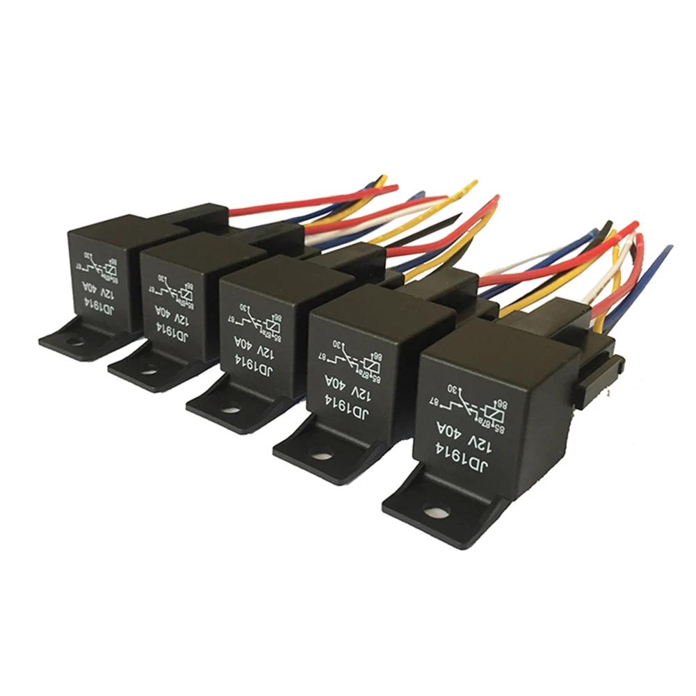 

5 шт. водонепроницаемое автомобильное реле 12 В 24 В 5-контактное 40 А автомобильное реле с черным красным медным терминалом автоматическое реле гнездо SPDT жгут кабель