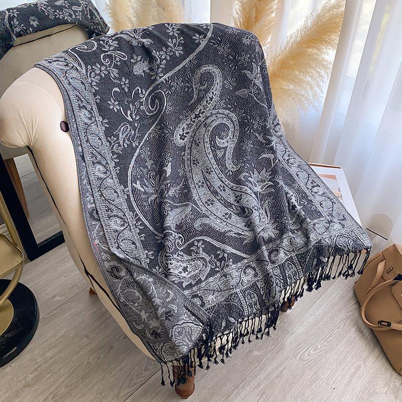 1116 New jacquard fringed scarf imitation cashmere soft and breathable autumn and winter versatile women's shawl scarf light luxury style