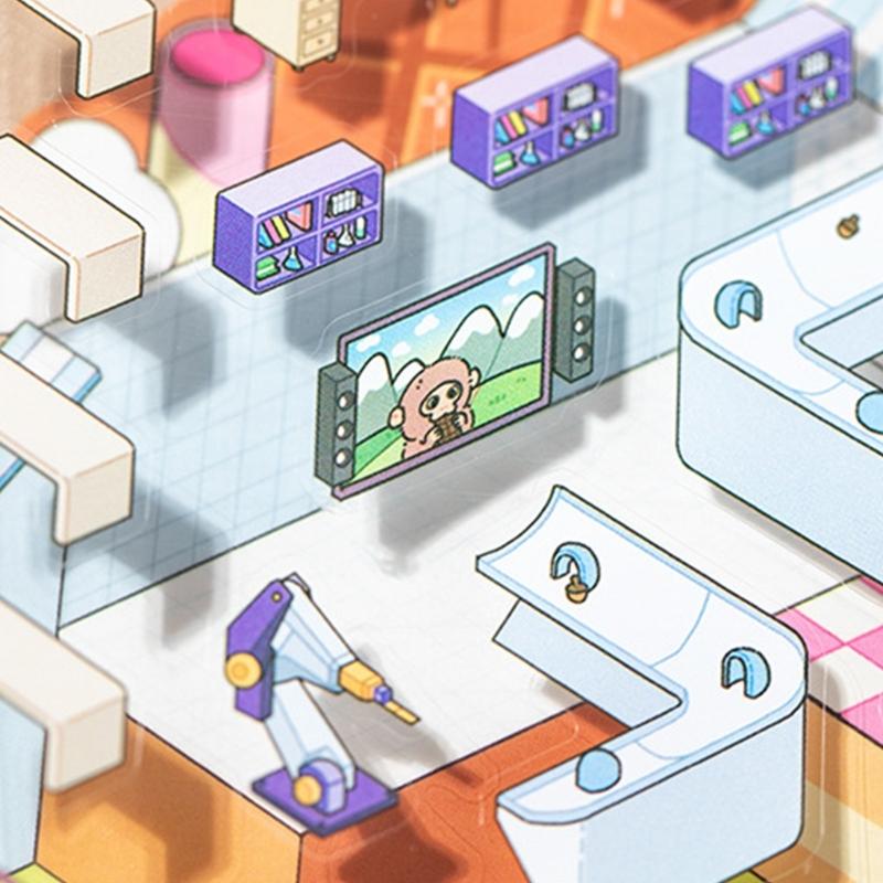 Fun 3D Miniature Scene Sticker Miniature Rainbow Land Chocolate Factory Sticker for Craft Scrapbooking Journal Notebook