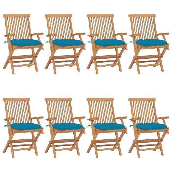 VidaXL Lot de 8 Chaises de Jardin avec Coussins, Sièges de Terrasse, Chaises de Balcon, Meubles de Patio Extérieur, Bleu 3072908