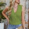 Women's Cropped Sweater Vest V Neck Button Down Crop Top Summer Casual Knit Sleeveless Cardigan for Teens Girls