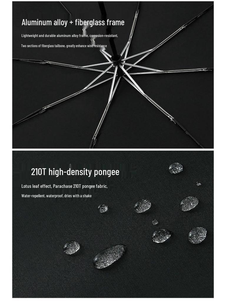 PARACHASE 135cm Super Large Automatic 3-Fold Umbrella, Flat Handle, Korean Style, Business Umbrella for Men