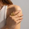 Youthway Stainless Steel Hammer Pattern Big Heart Opening Ring Texture Design 18K Gold Plated Jewelry for Women
