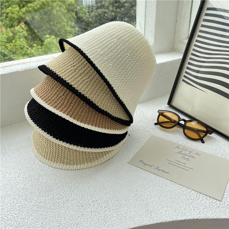 Stylish Fisherman Hat For Women With Wide Brim Top Round Straw Sun Hat Face-lifting Han Edition Outdoor Beach Cap