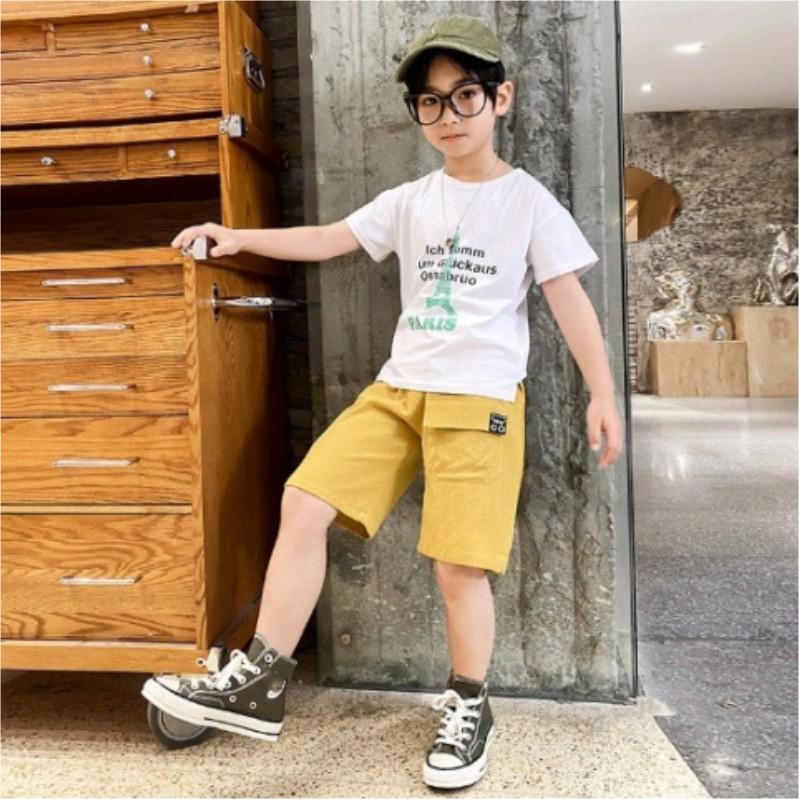 Children's Summer Thin Loose Five Quarter Shorts, Solid Color Casual Mid Waist Work Pants for Children