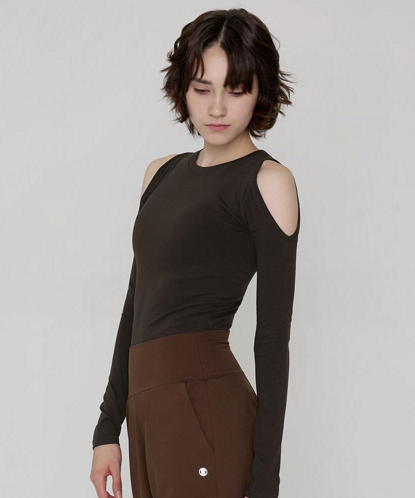 Debiweeo Lucy Shoulder Hole T-Shirt Devi-T0144-Brown