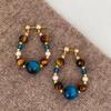 Textured Water Drop Hoop Earrings Mix Color Natural Stone Tiger Eye Crystal Imitation Pearl Beads Strand for Women Brinco