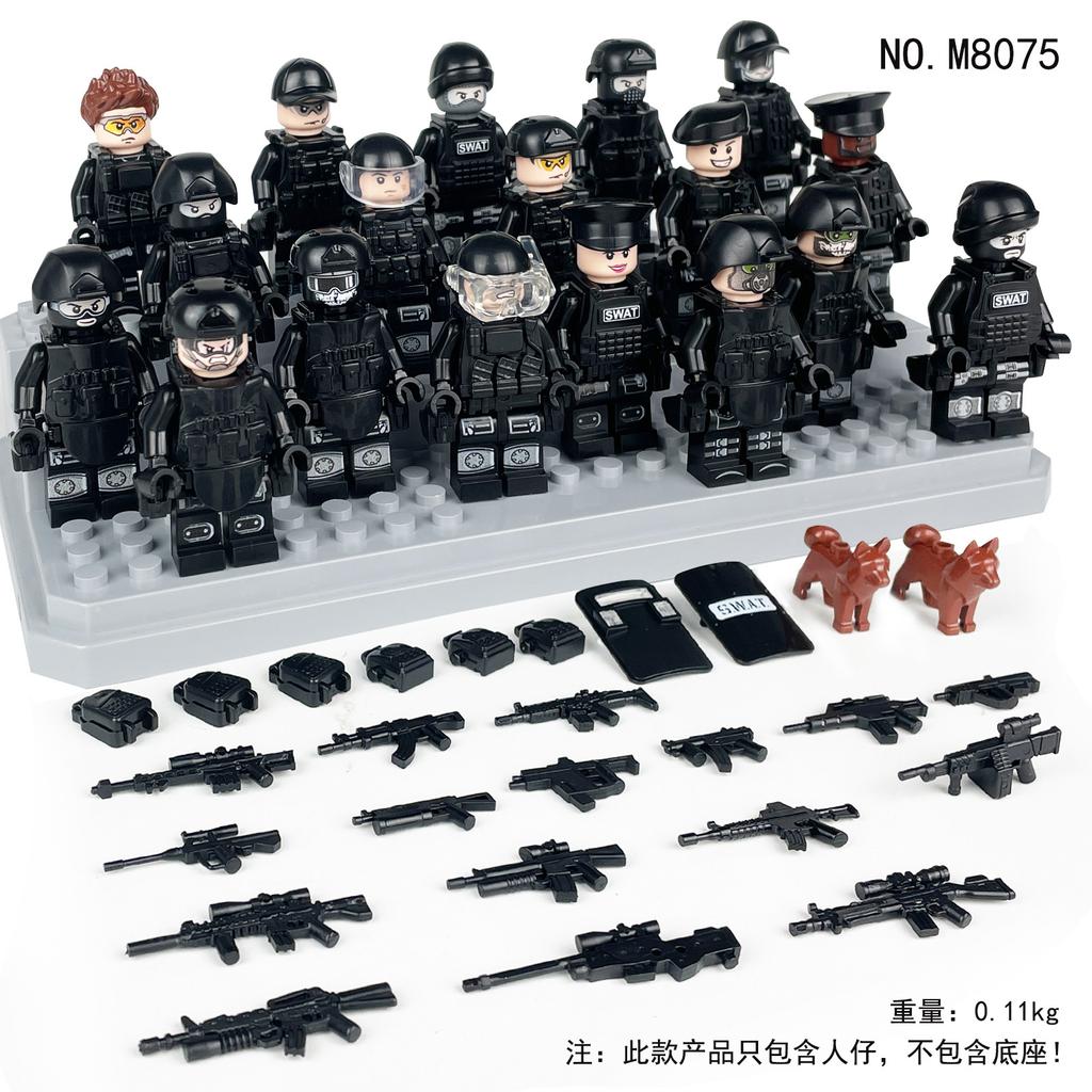 M8075 Military Building Block Villain 18 Black Swat Boy Toy Set Bag