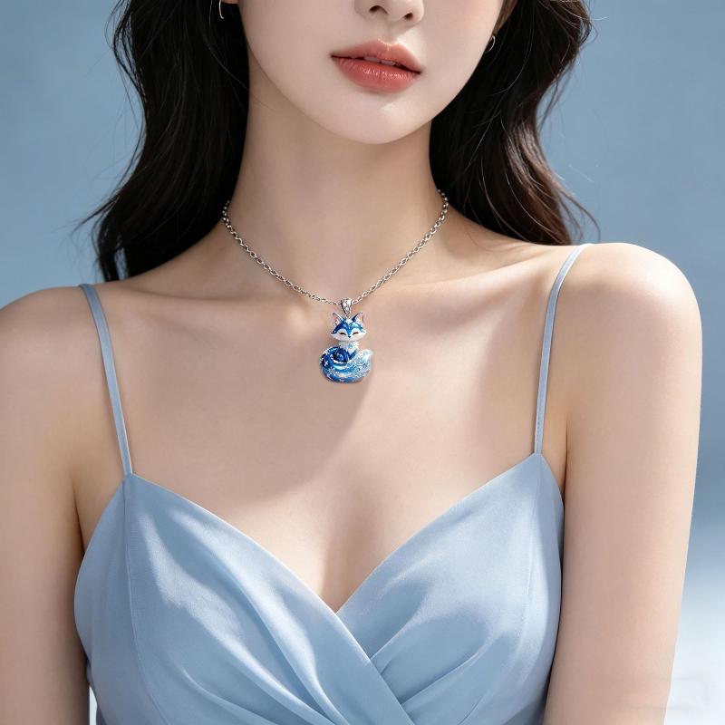 Nine Tailed Fox Enamel Pendant Necklace 1Pcs Exquisite Cartoon Animal Design Fashion Jewelry for Graduation Gift for Girls